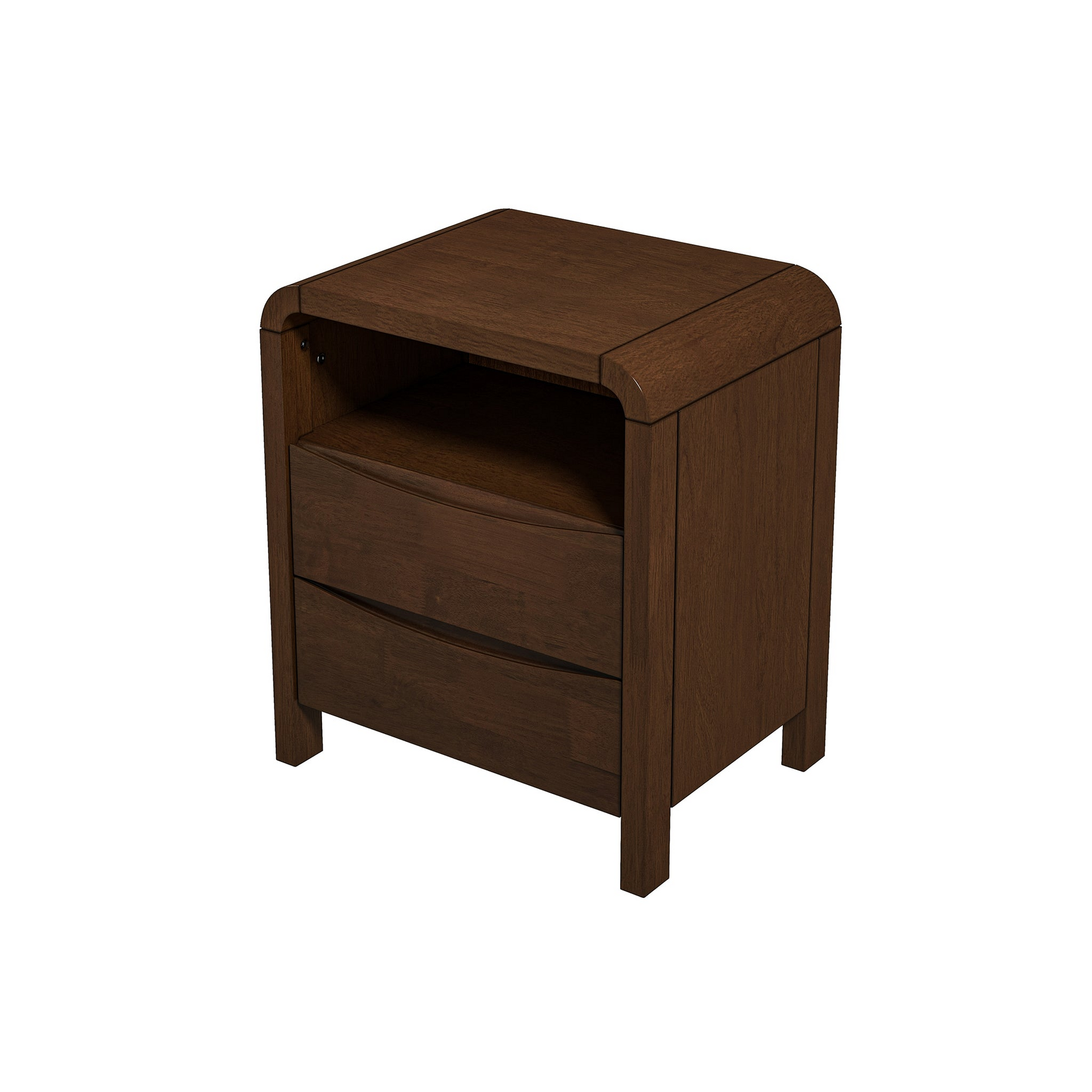 Lionel Mid Century Modern Solid Wood Nightstand 2 Drawer Brown Brown 2 Drawers Bedroom Bedside Cabinet Mid Century Modern Engineered Hardwood Shelf Walnut Finish Solid Wood