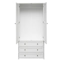 2 Door Wardrobe With 3 Drawers High Wardrobe Armoire With 2 Rattan Door For Living Room, Bedroom Organizer White Particle Board Mdf