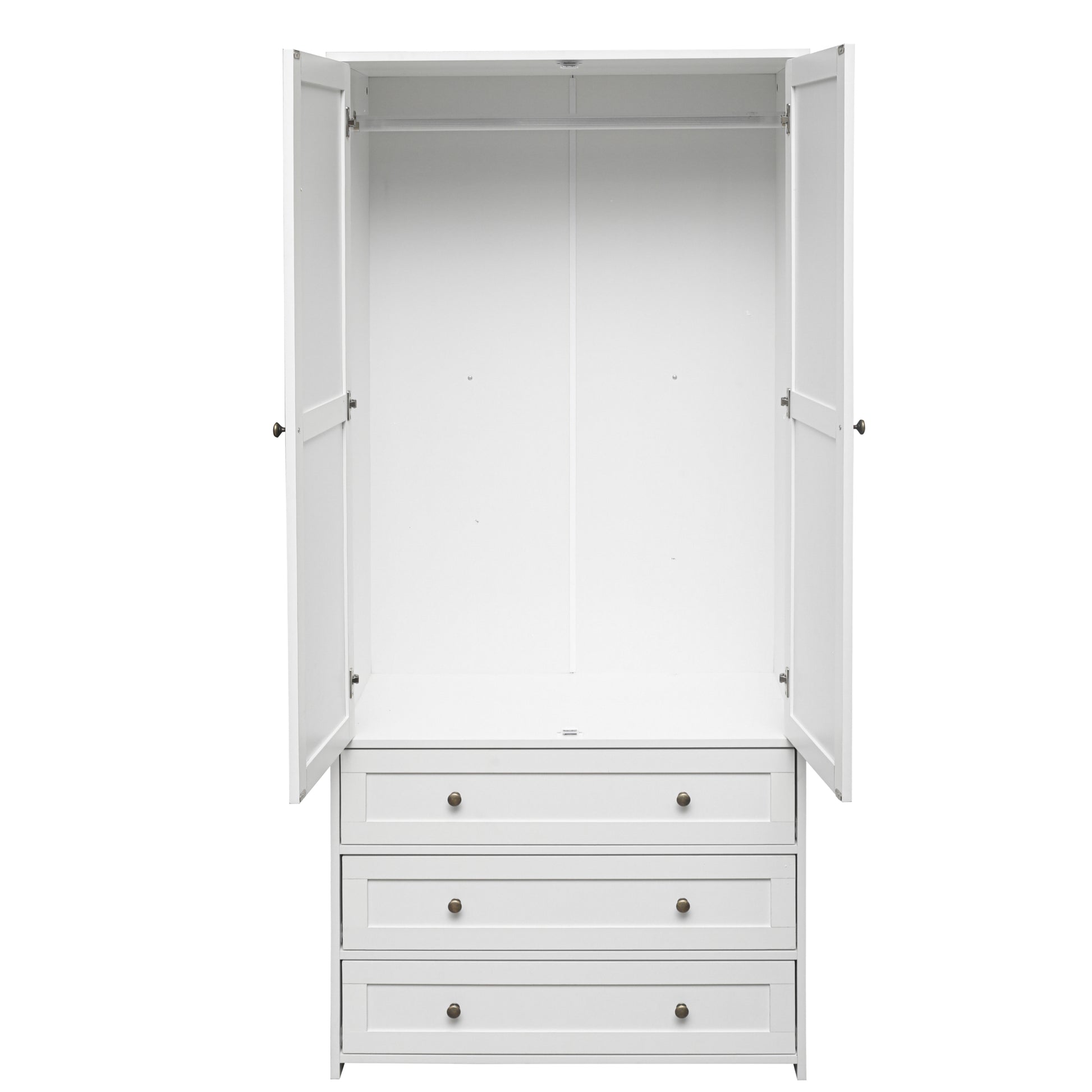 2 Door Wardrobe With 3 Drawers High Wardrobe Armoire With 2 Rattan Door For Living Room, Bedroom Organizer White Particle Board Mdf