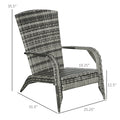 Outsunny Patio Wicker Adirondack Chair, Outdoor All Weather Rattan Fire Pit Chair W Soft Cushions, Tall Curved Backrest And Comfortable Armrests For Deck Or Garden, Gray Grey Steel