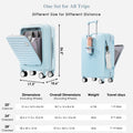 Luggage Set Of 3, 20, 24, 28Inch With Usb Port, 20, 24Inch With Front Opening Design Airline Certified Carry On Luggage With Cup Holder, Abs Hard Shell Luggage With Spinner Wheels, Light Blue Blue Abs