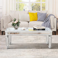 Silver Mirrored Coffee Table, Vintage Carved Elements, Rectangle Glass Tea Table With Mirrored Finish, Modern Center Table For Living Room And Office 24