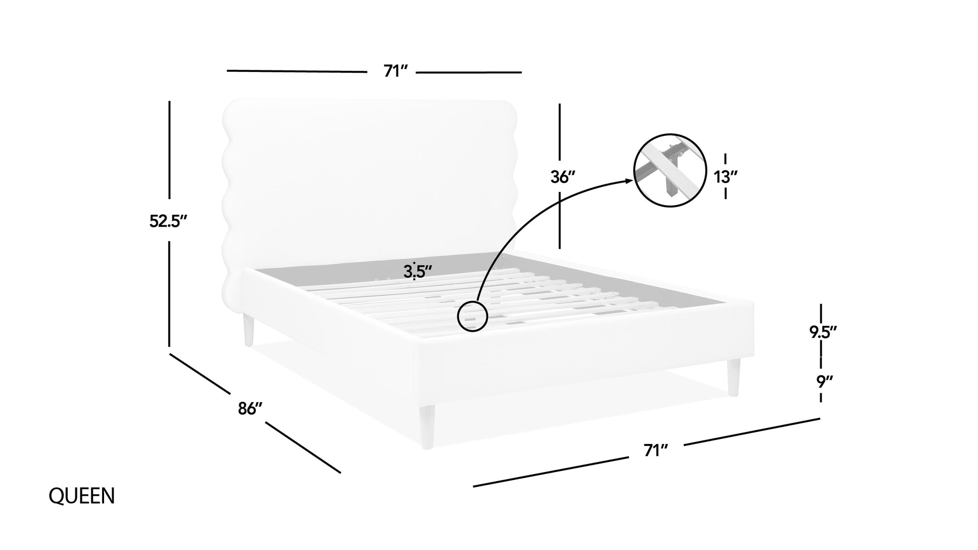 Stockholm Modern Wavy Headboard Platform Bed, Queen, Fawn Brown Performance Velvet Box Spring Not Required Queen Brown Wood Foam Velvet Velvet