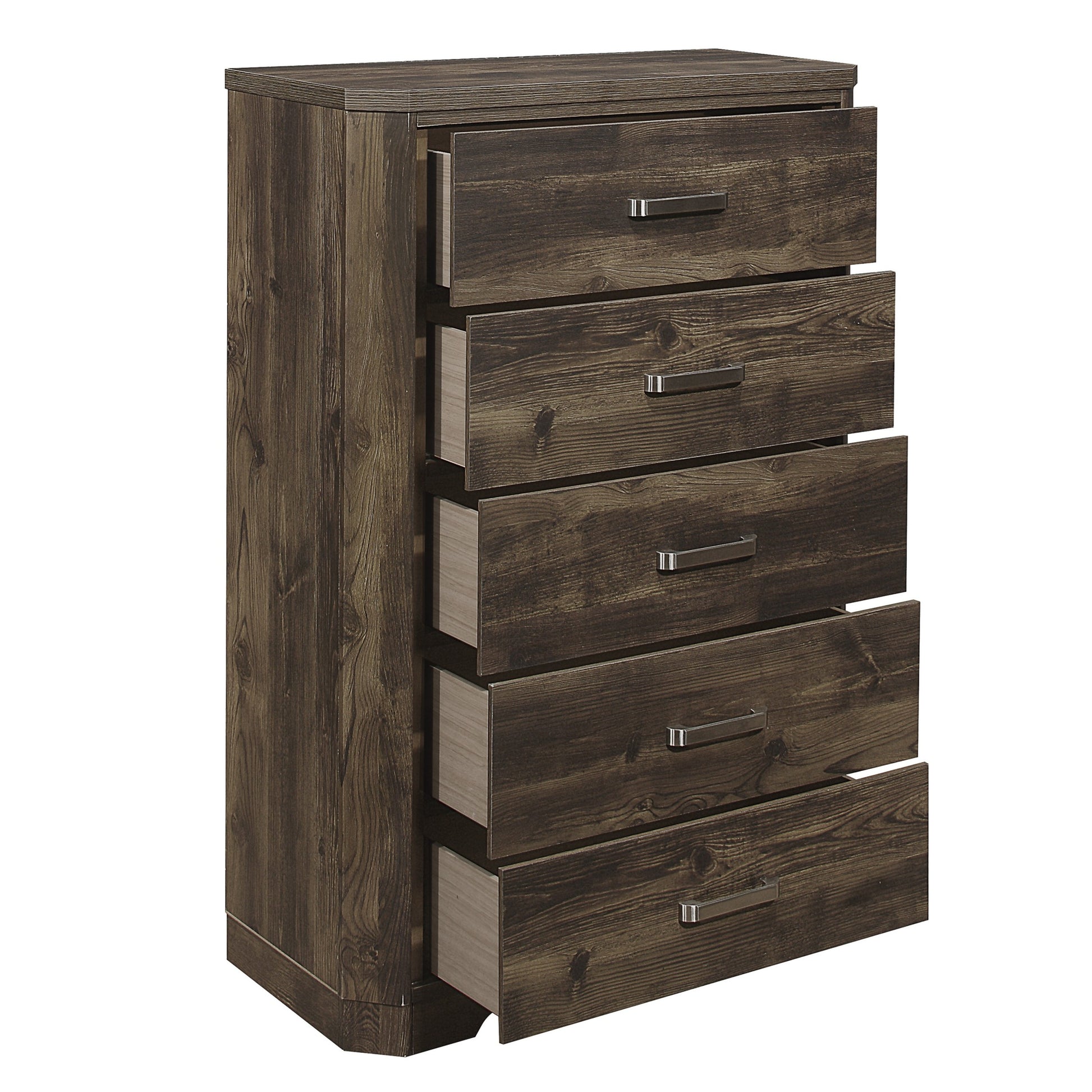 Rustic Brown Finish Chest With Storage Drawers Clipped Corners Transitional Style Wooden Bedroom Furniture 1Pc Brown Bedroom Transitional Wood