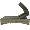 Patio Daybed Outdoor Daybed Outdoor Rattan Sun Lounger With Shelter Roof With Adjustable Backrest, Storage Box And 2 Cup Holders For Patio, Balcony, Poolside,Grey Yes Grey Seats 2 Water Resistant Frame Water Resistant Cushion Garden & Outdoor Sectional