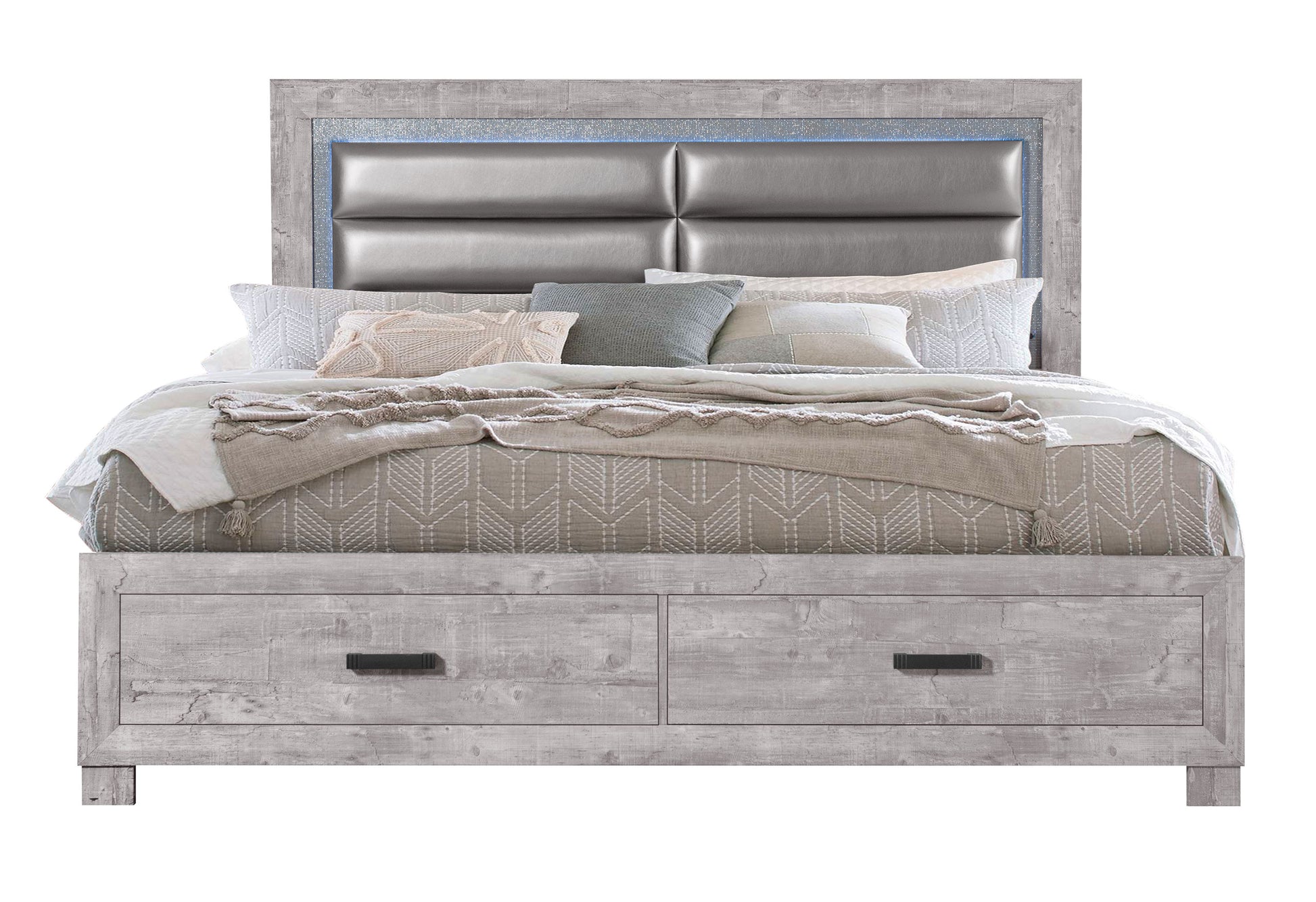 Rover Grey King Bed Gray Solid Wood Mdf