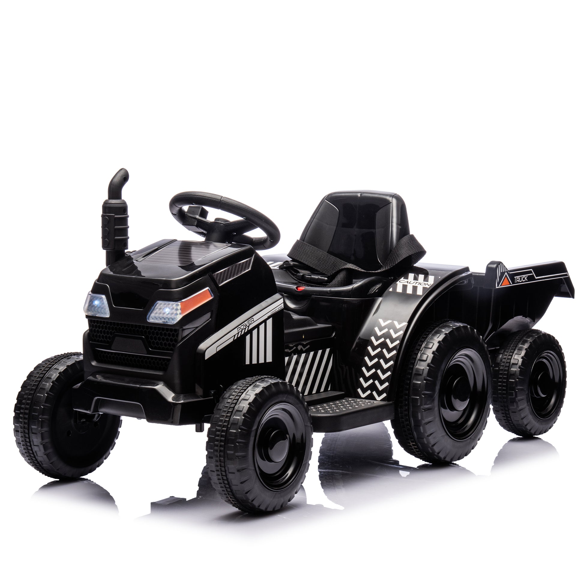 12V Kids Ride On Electric Tractor Black Knight,Kids Ride On Toy.2Wd,Non Skid Tires, Steering Wheel, Foot Pedal,With Removable Storage Tug,Light,Bluetooth,Music,Mp3,Usb,Power Display For Kids Aged 3 . Black 50 99 Lbs Polypropylene