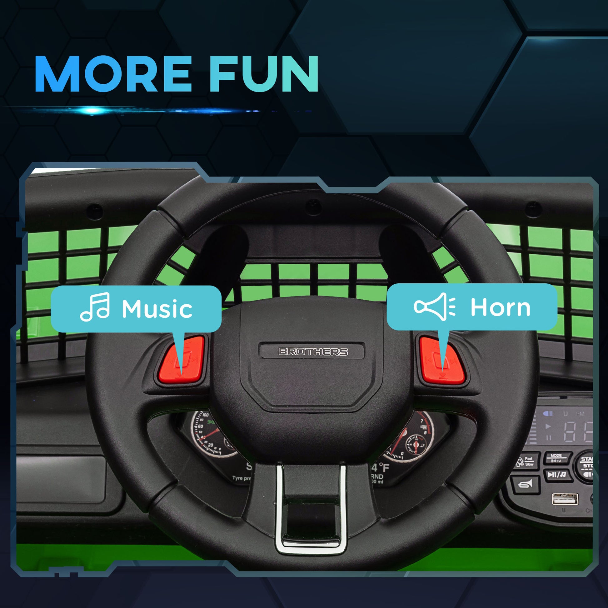 Qaba 12V Ride On Truck, Battery Powered Kids Electric Car With Parent Remote, 4 Suspension Wheels, 3 Mph Max Speed, Music, Horn & Led Lights For Ages 3 6 Years Old, Green Green Plastic