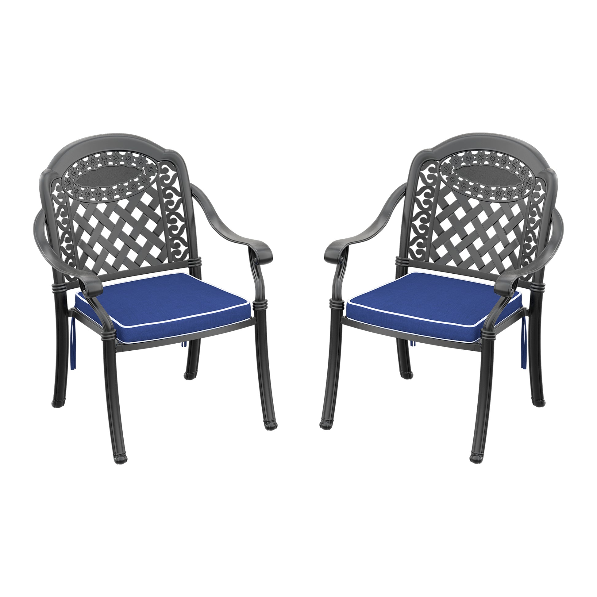 Cast Aluminum Patio Dining Chair 2Pcs With Black Frame And Cushions In Random Colors Yes Dining Set Black Rust Resistant Frame Water Resistant Cushion Garden & Outdoor Complete Patio Sets Aluminium