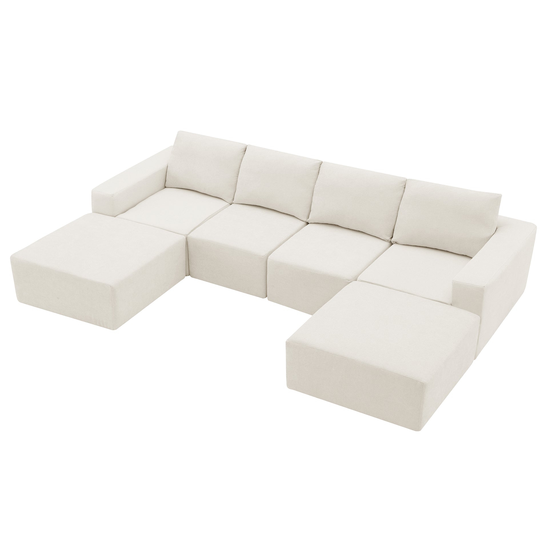 110*72" Modular U Shaped Sectional Sofa,Luxury Chenille Floor Couch Set,Upholstered Indoor Furniture,Foam Filled Sleeper Sofa Bed For Living Room,Bedroom,Free Combination,3 Colors Beige Polyester 6 Seat