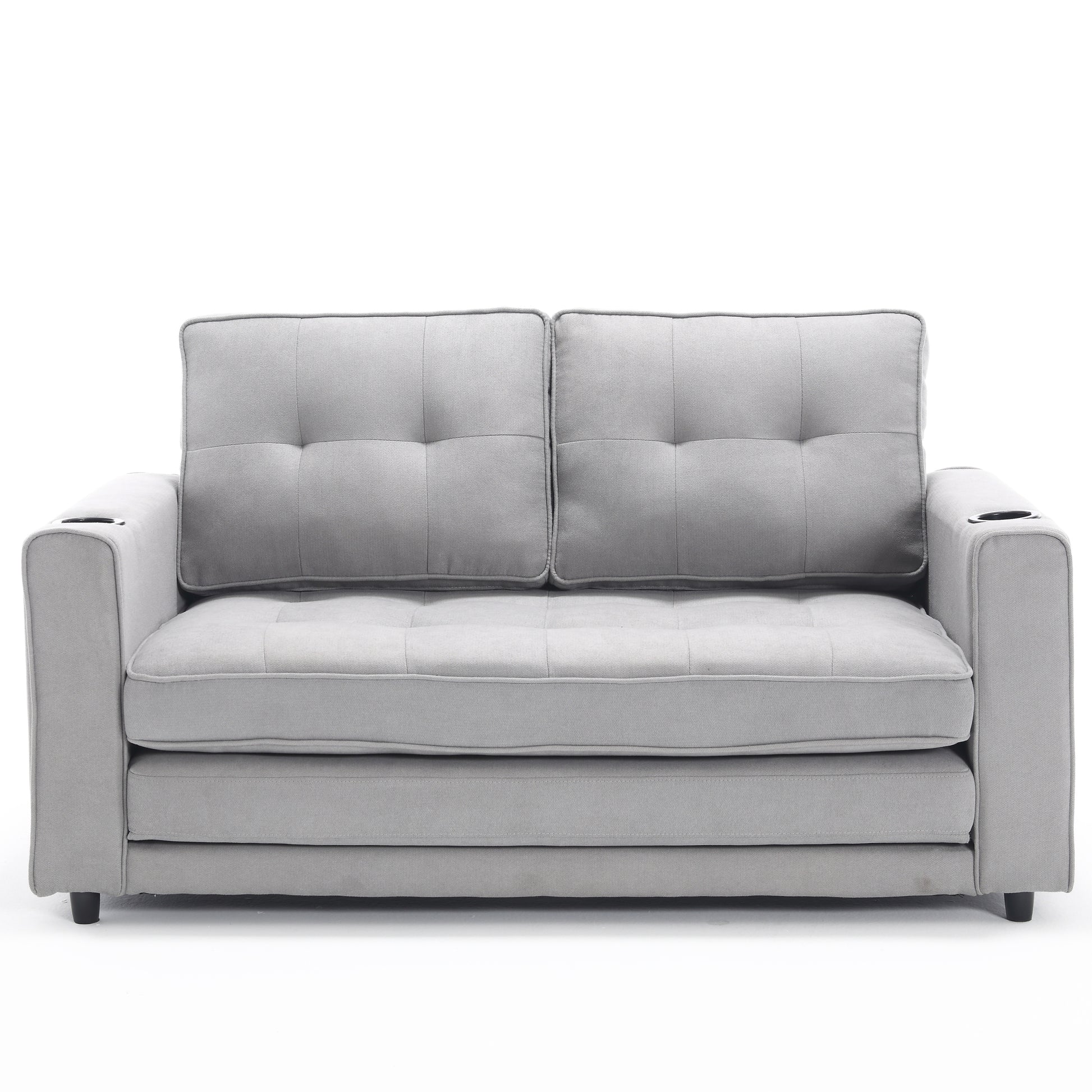 3 In 1 Upholstered Futon Sofa Convertible Sofa Bed,Foldable Tufted Loveseat With Pull Out Sleeper Couch Bed,Folding Mattres Beautiful Seat Daybed W Side Pockets And Cup Holder, Light Gray Light Gray Foam Fabric