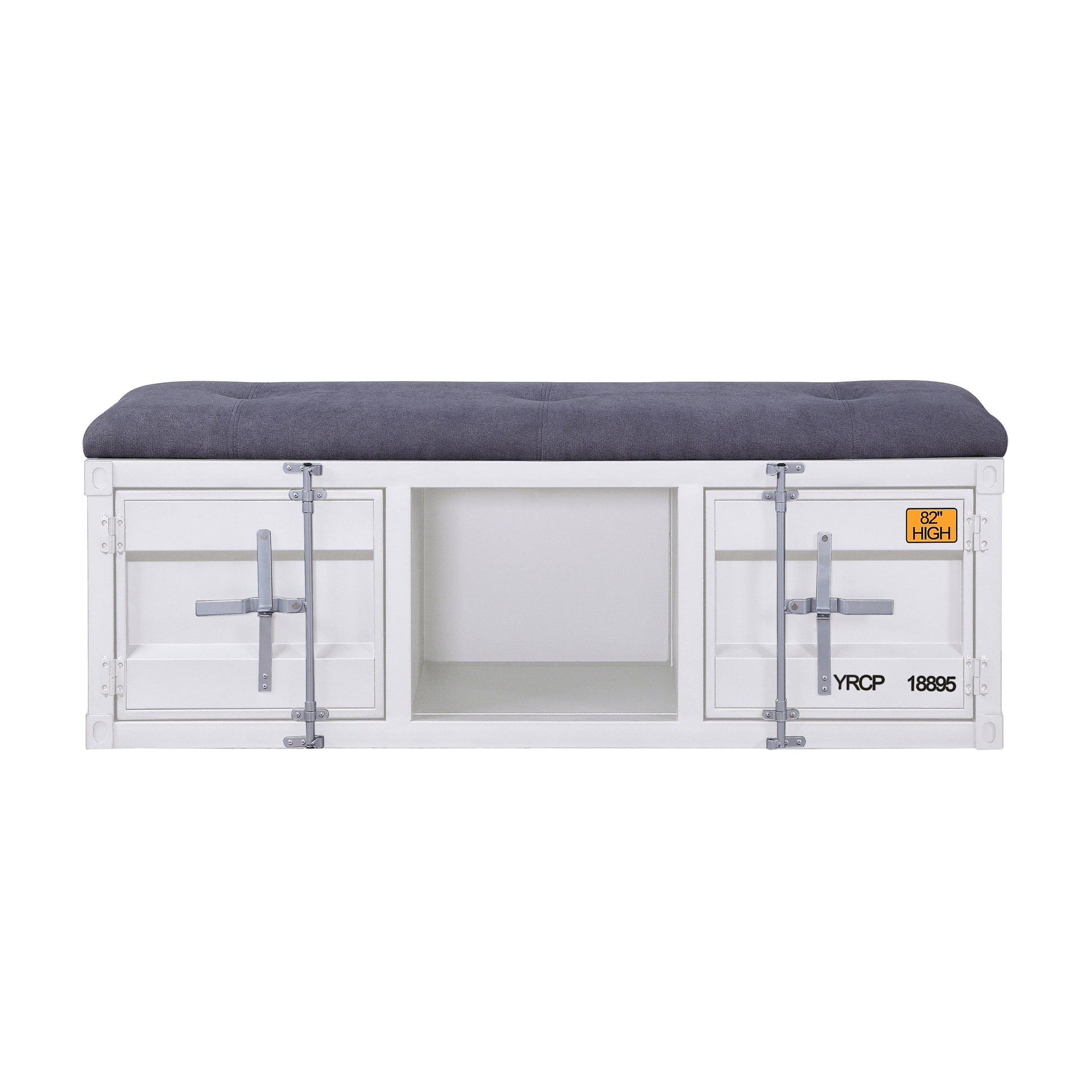 Grey And White Storage Bench Grey White Primary Living Space Industrial,Modern Shelves Fabric Metal