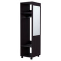 Black 3 Shelf Wardrobe With Mirror And Open Storage Black Particle Board Melamine