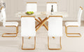 Table And Chair Set, Large Modern Minimalist Rectangular Dining Table, 0.39 Inch Imitation Marble Countertop, Wood Metal Table Legs, Comfortable And Soft Seats. Wood Glass Metal
