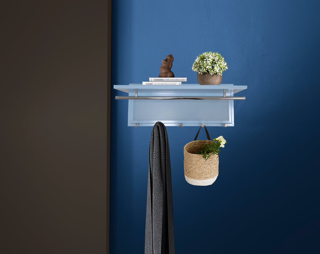 Esyspot Metal Powder Coating Hook Wall Mounted With Shelf In Blue Blue Bedroom Contemporary Metal Chrome,Metal