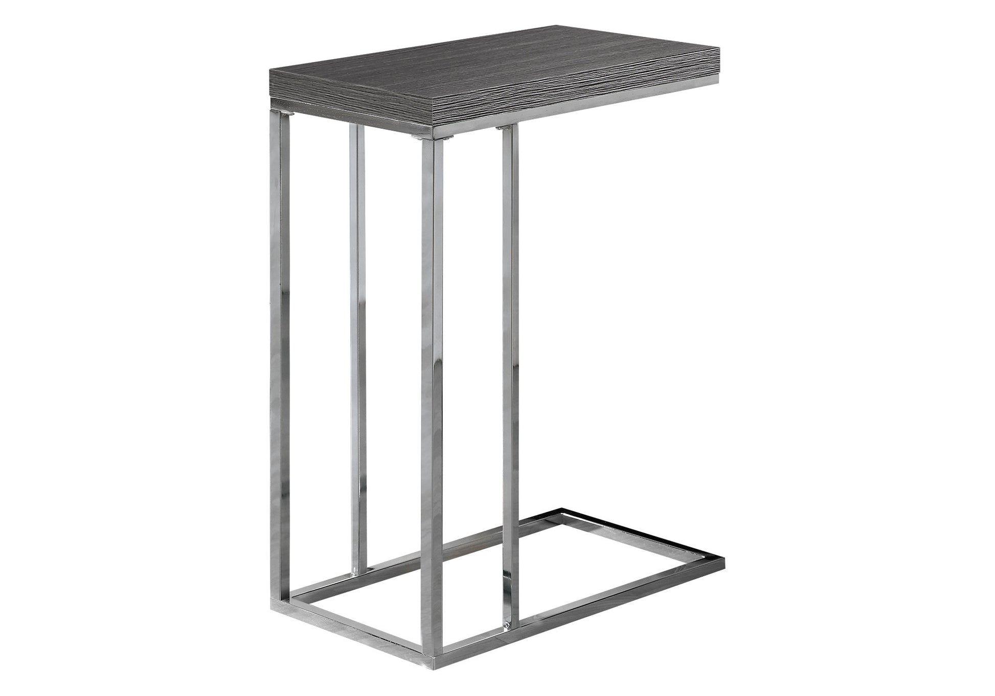 Accent Table, C Shaped, End, Side, Snack, Living Room, Bedroom, Grey Laminate, Chrome Metal, Contemporary, Modern Grey Particle Board