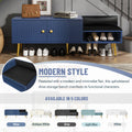 Modern Shoe Storage Bench With Hidden Storage And Upholstered Cushions For Bedside, Living Room And Entryway Navy Navy Mdf Metal