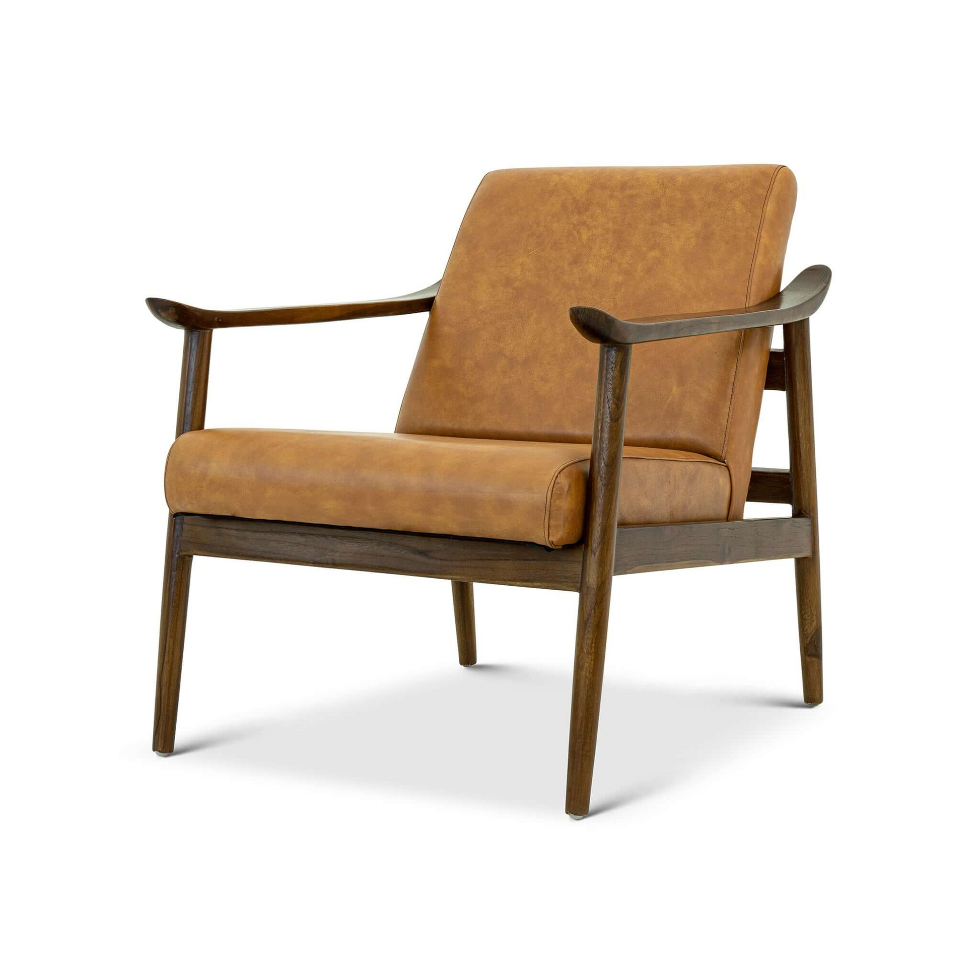 Brandon Antique Tan Leather Lounge Chair Brown,Tan Mid Century Modern Foam Genuine Leather,Solid Wood