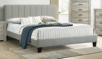 1Pc Queen Size Bed Beautiful Gray Polyfiber Vertical Tufted Hb Platform Bedframe Slats Bedroom Furniture Box Spring Not Required Queen Grey,Light Gray Wood Bedroom Modern,Transitional Rubberwood Bed