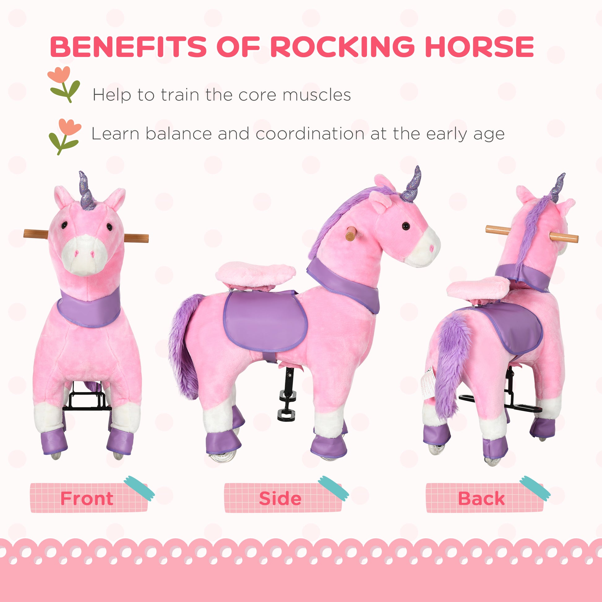 Qaba Ride On Real Walking Unicorn With Sparkly Horn, Soft Plush Ride On Rocking Horse Bearing 176Lbs, Imaginative Interactive Toy For Kids, Unicorn Gifts Pink Steel