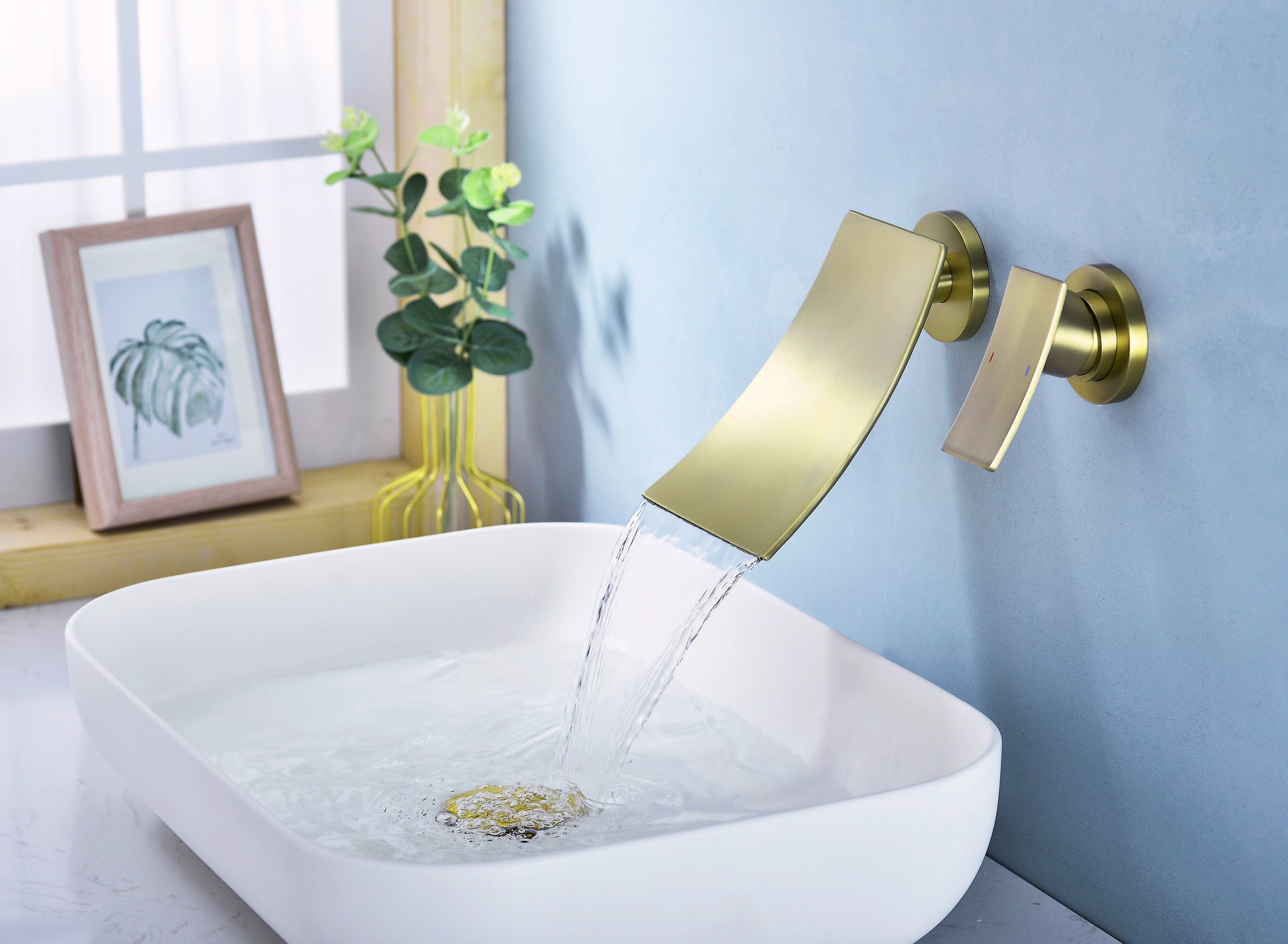 Wall Mount Widespread Bathroom Faucet Gold Bathroom Brass