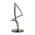 17 Inch Modern Sculpture, Black Aluminum, Tabletop Decor Loop, Round Base Black Aluminum