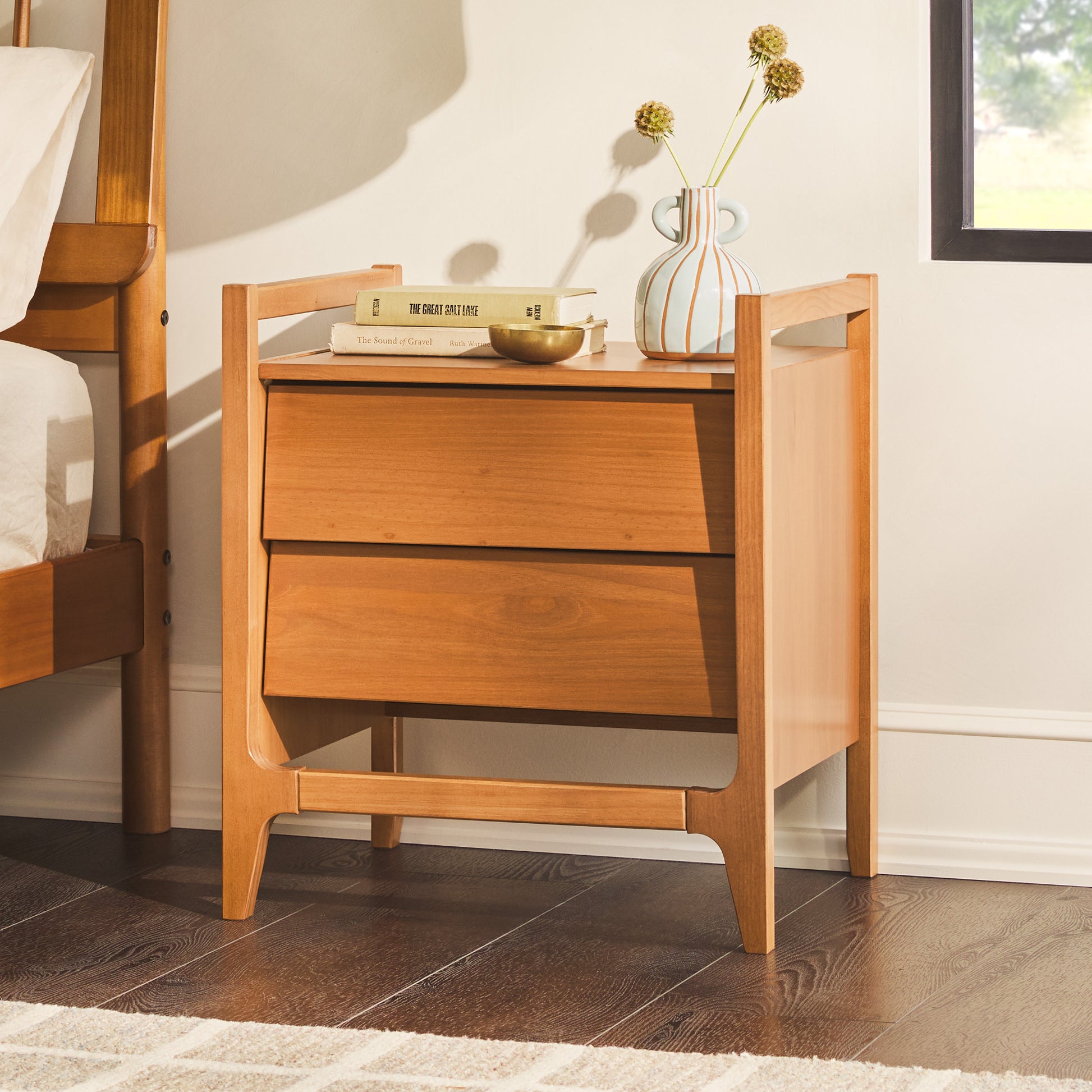 Scandi Angle Face Solid Wood Nightstand Caramel Caramel Mdf Pine