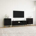 Tv Stand With Solid Ion Feet, Tv Console Table For Living Room, Bedroom Black Particle Board