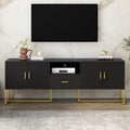 Modern Tv Stand For Tv Up To 70 Inches,Tv Cabinet With 1 Drawer, 2 Cabinets And Metal Legs, Handles And Anti Tip Device For Living Room Black 70 79 Inches Mdf
