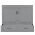 Full Size Murphy Bed With Usb Ports, Large Drawers And Metal Handles,Gray Full Gray Solid Wood Mdf