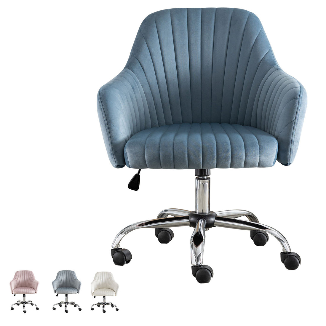 Accent Chair Modern Home Office Leisure Chair With Adjustable Velvet Height And Adjustable Casters Lightblue Light Blue Cotton Velvet