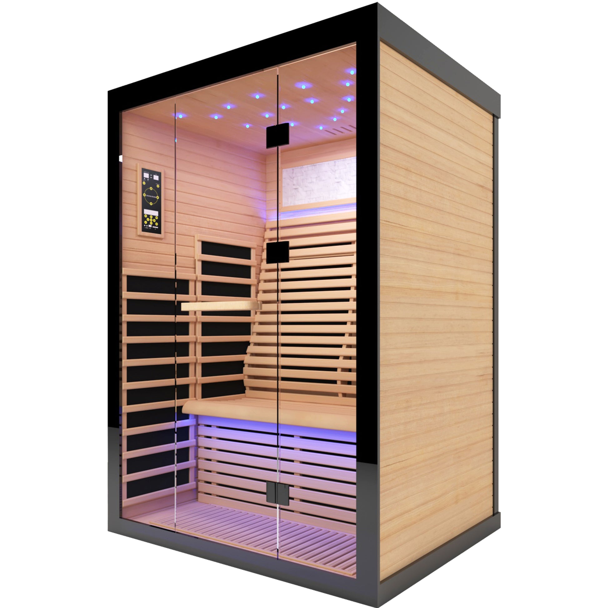 Luxury Double Sauna Room Black Natural Wood Paper Glass