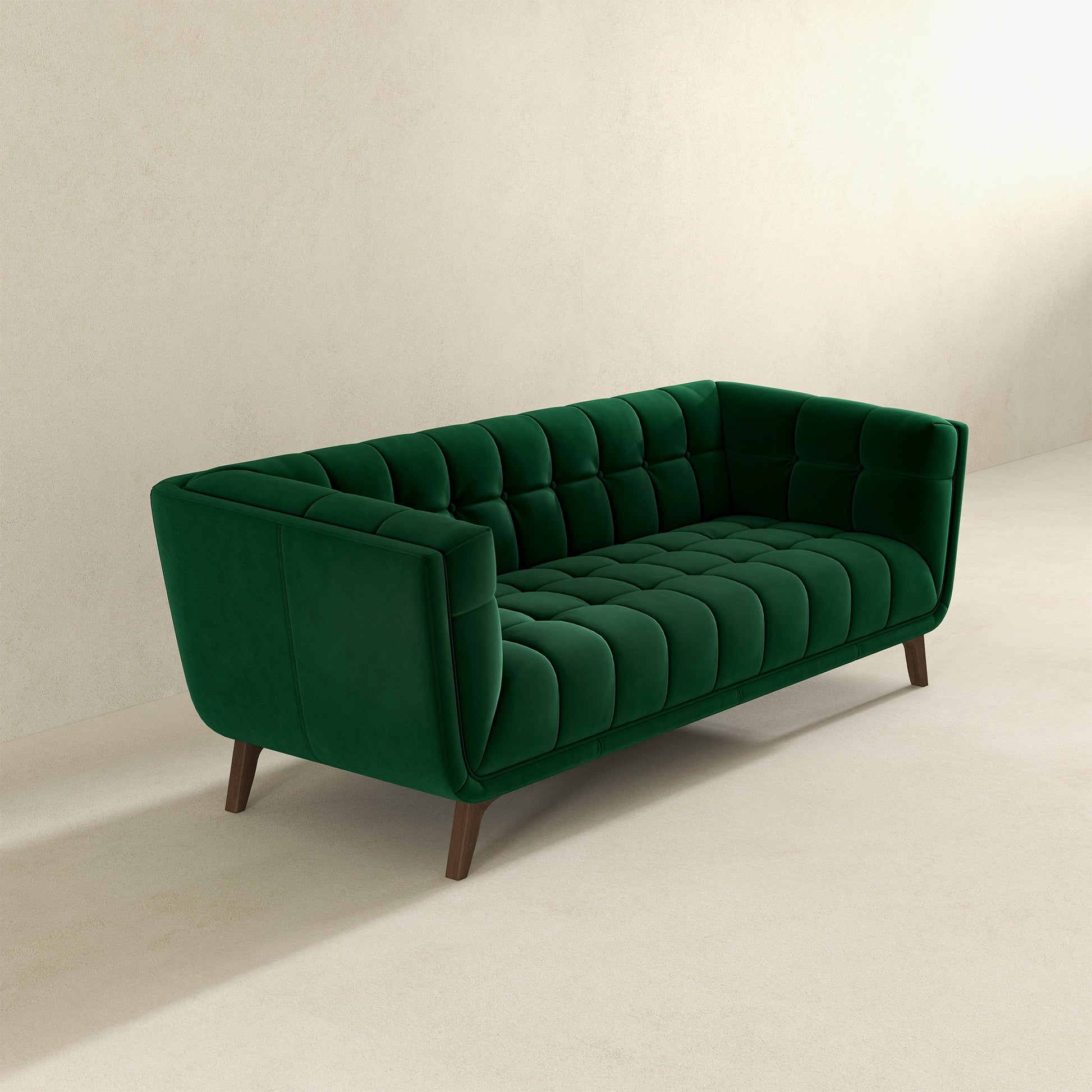 Addison Large Green Velvet Sofa Dark Green,Green Brown Velvet Wood Foam Solid Wood,Velvet 3 Seat