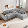 Mirod 91.5 Inch L Shaped Couch With Pull Out Bed And Storage Sectional Sleeper Sofa With Hidden Storagewide Armrest With Storage,For Living Room, Apartment, Bedroom, Office Light Grey Polyester 3