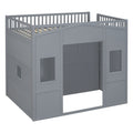 Full Size House Loft Bed With Ladder And Wardrobe Grey Full Grey Solid Wood