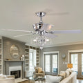 Crystal Ceiling Fan With Lights Fandelier Chandelier Reversible Blades 3 Wind Speeds Remote Control For Bedroom Living Dining Room Chrome 52 Inch Chrome American Design,American Traditional,Retro,Traditional,Vintage Crystal Iron