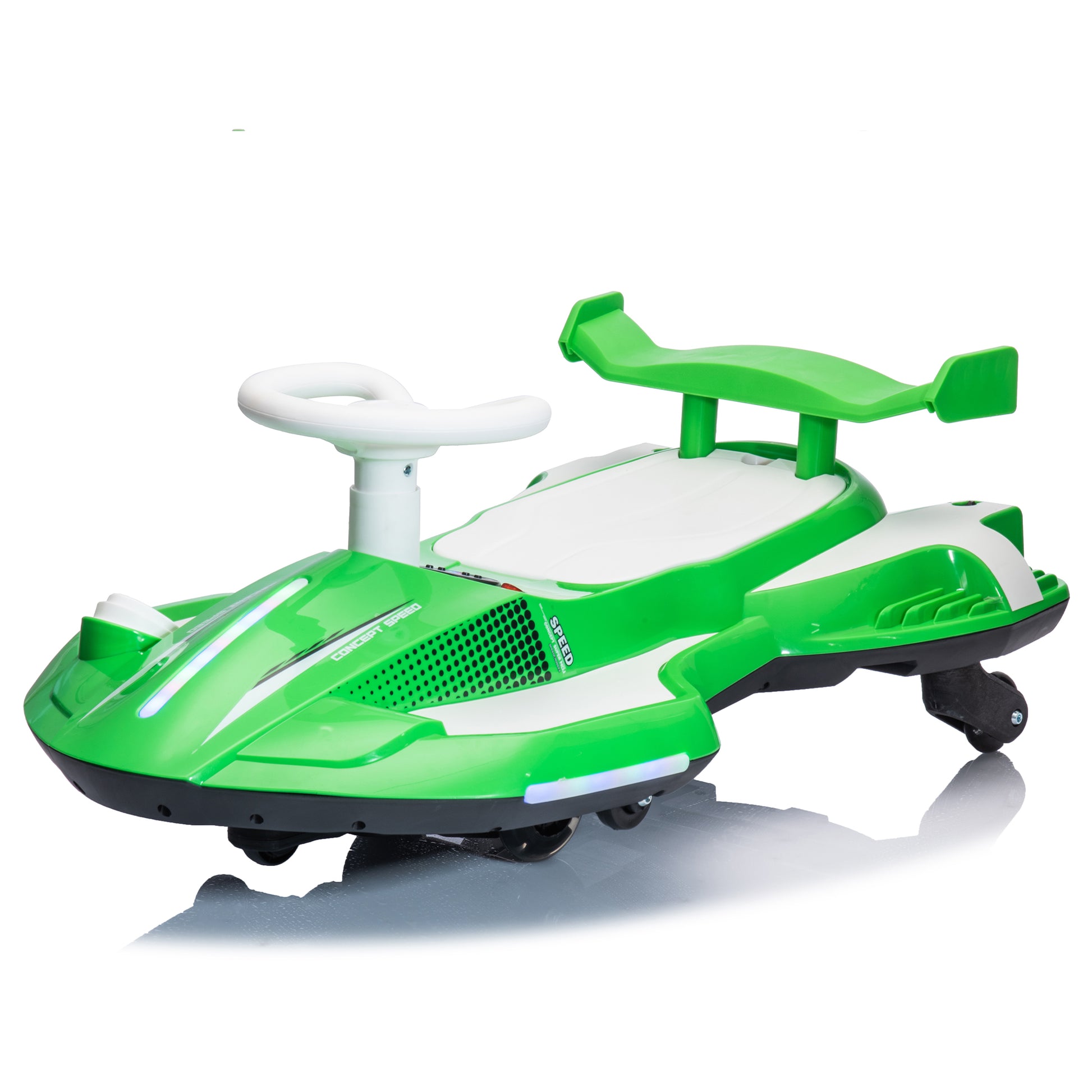 12V Kids Ride On Electric Toy,360 Degree Drift In Place,Spray Function,Front&Side Lights Design,Usb Mp3,Bluetooth,Music, 3.73 4.35 Mph,Easy Installation,Ultimate Cool Operation For Kids Aged 3 . Green 100 149 Lbs Polypropylene