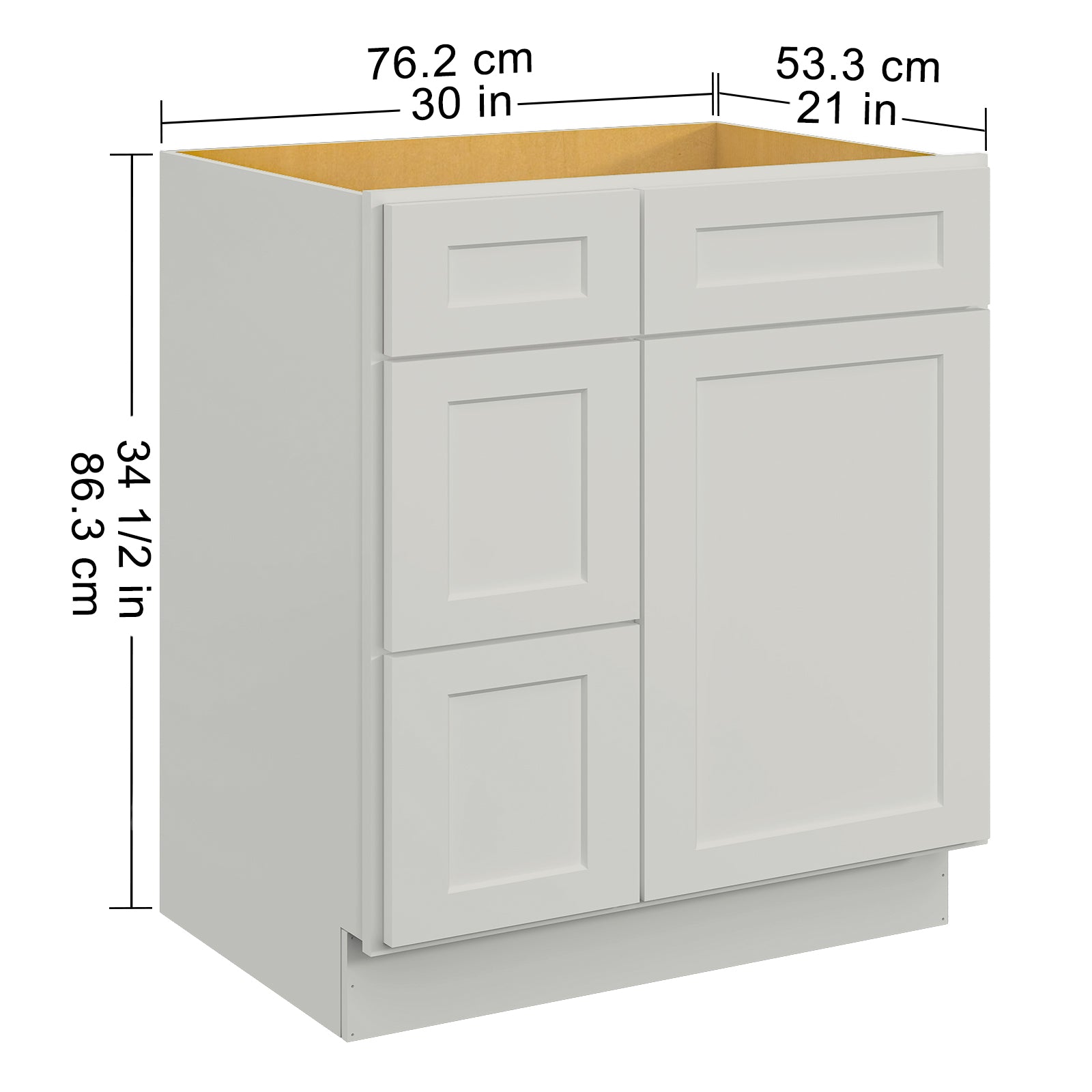 30 In. W X 21 In. D X 34.5 In. H In Shaker Dove Plywood Ready To Assemble Floor Vanity Sink Base Kitchen Cabinet With Left Door Light Gray Plywood