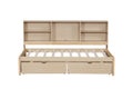 Twin Size Bed Frame With Side Bookshelves, Two Drawers, And Built In Usb Port For Natural Color Box Spring Not Required Twin Natural Bedroom Bookcase Particle Board,Plywood,Rubber Wood