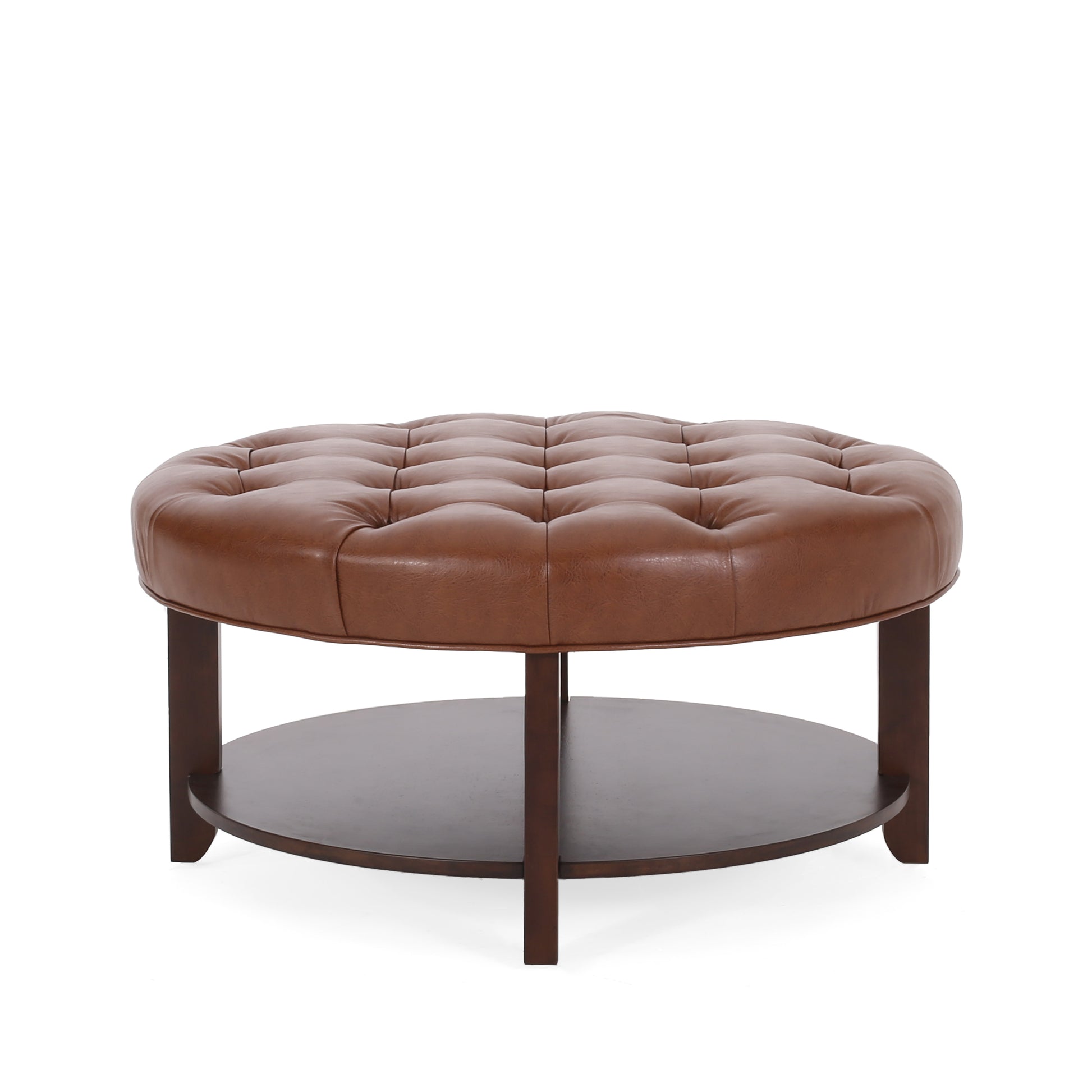 Round Ottoman Light Brown Pu