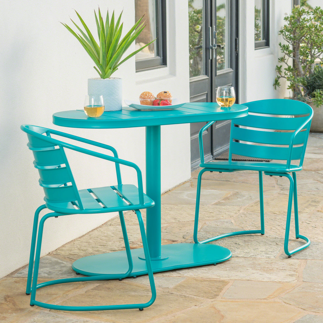 Santa Monica Bistro Set Teal Iron