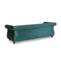 84 Inch Teal 3 Seater Velvet Sofa Button Tufted With Trim, Curved Backrest, And Rolled Arms, Stylish And Elegant Couch For Modern Living Rooms, Durable Upholstery, Luxury Design Teal Velvet Wood Primary Living Space Medium Firm Loose Back Medium Duty