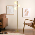 Brilliance Modern Gold Brush Floor Lamp, Opal Glass Shades And Round Metal Base Clear,Gold Brass,Glass