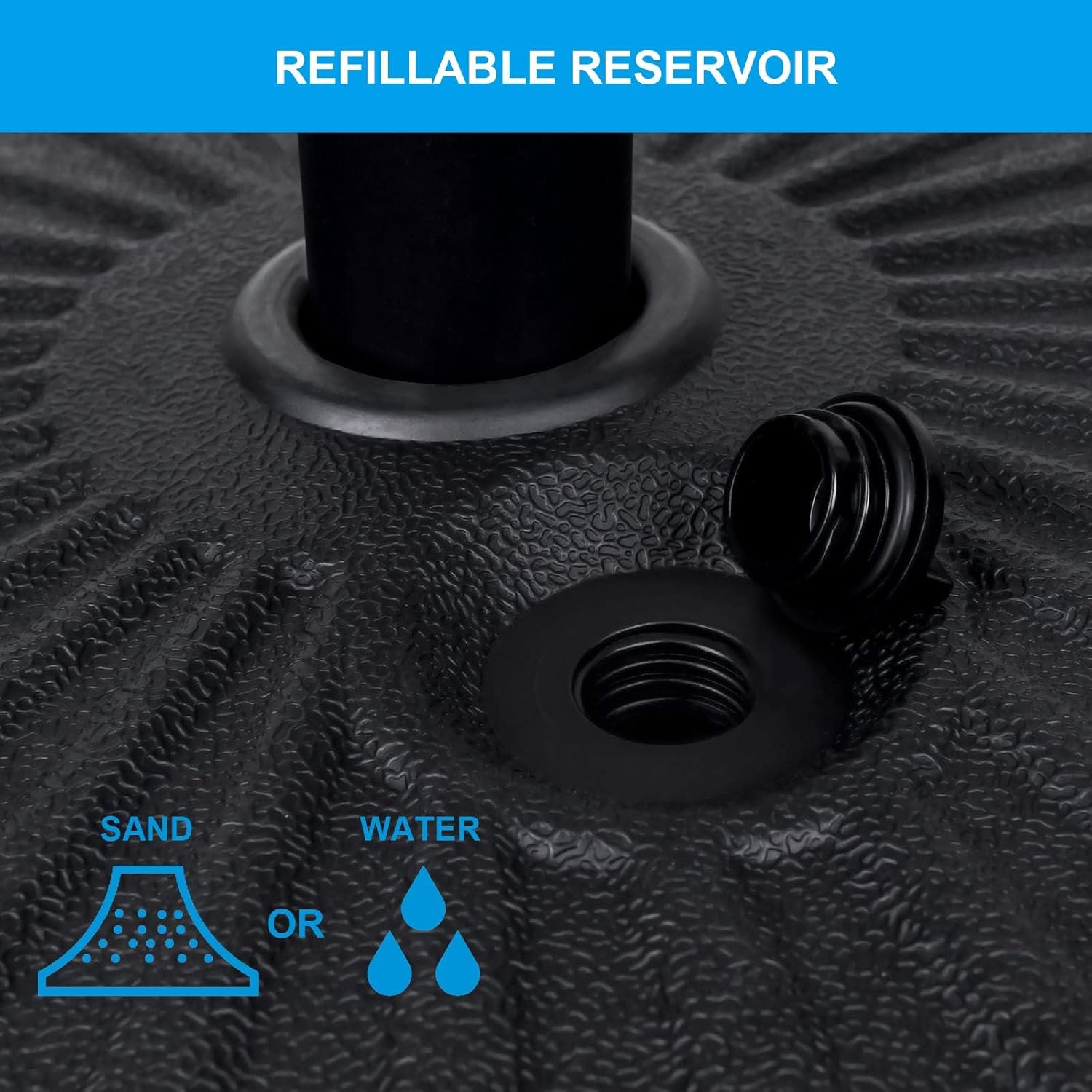 50Lbs 20" Capacity Fillable Patio Umbrella Base For Outdoor Lawn, Garden, Black Round Black Polypropylene