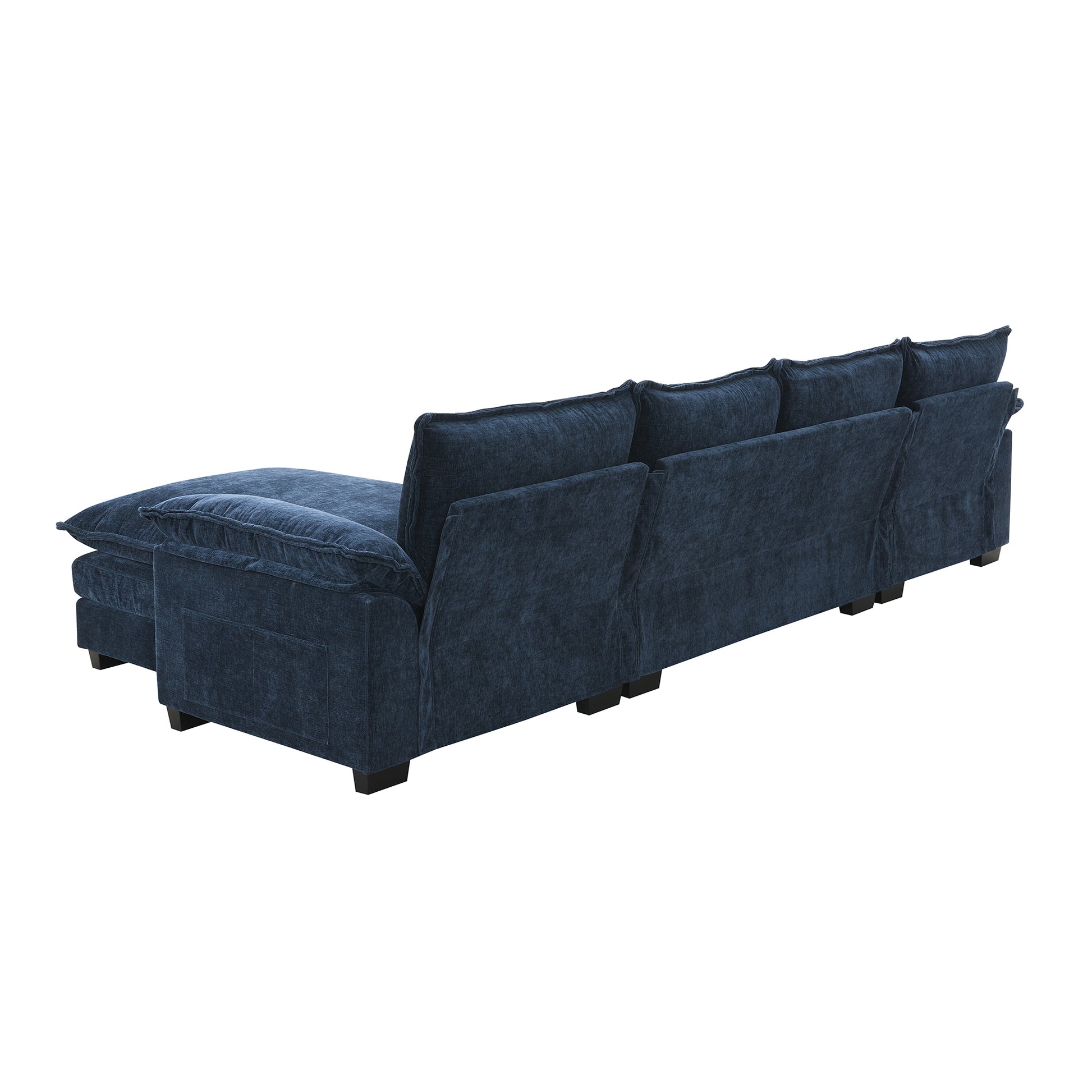 118*55" Modern L Shaped Chenille Cloud Sofa With Double Seat Cushions,5 Seat Upholstered Indoor Furniture,Sleeper Sofa Couch With Chaise Lounge For Living Room,Apartment,3 Colors Dark Navy Chenille 4 Seat