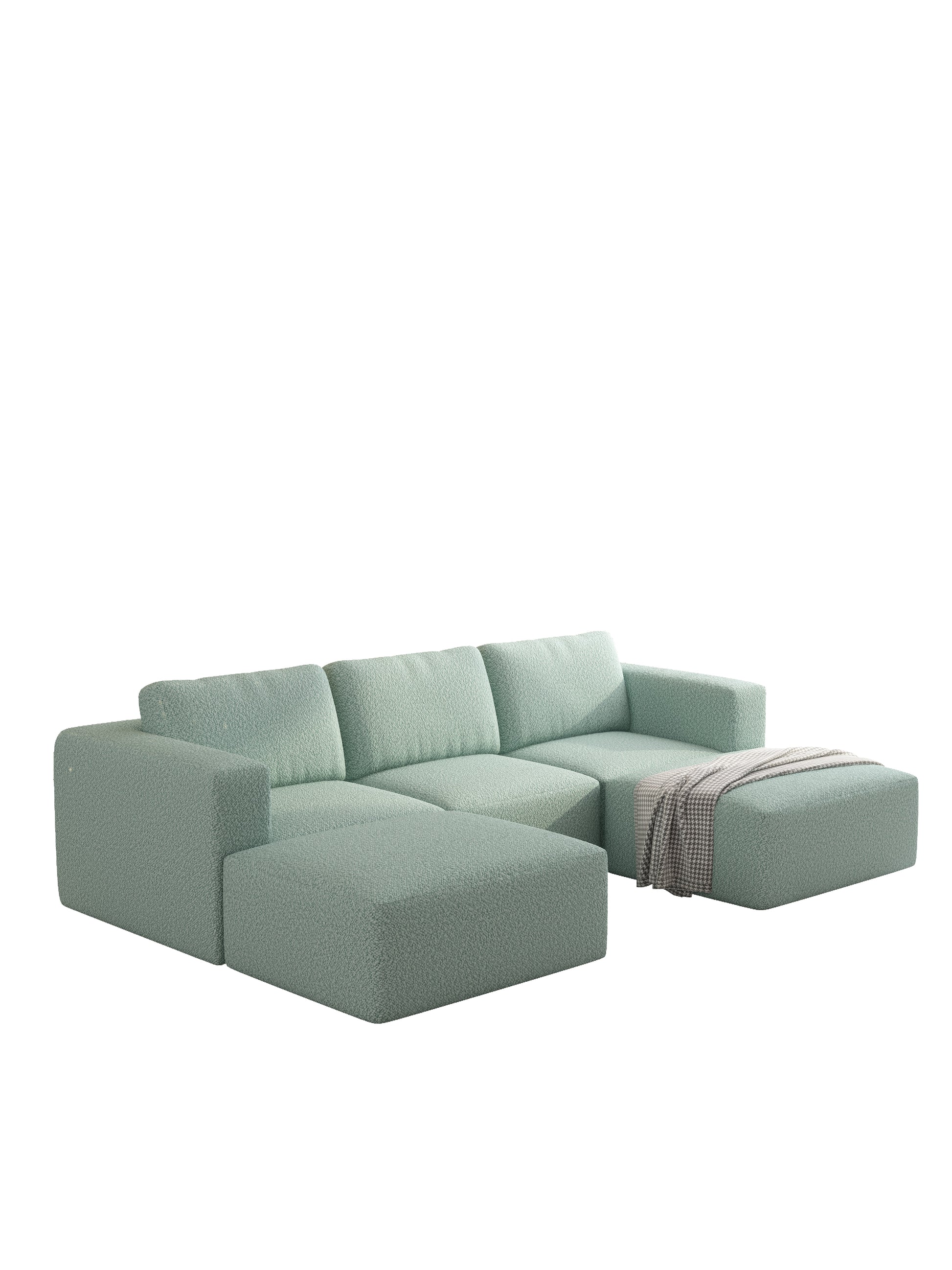 104.32*66.92 Modular Sectional Sofa Sleeper Couch, Sectional Sofa With Chaise And Ottoman, Convertible U Shaped Modular Sofa Set. Compressed Spon, Light Green Combo A 2B 2D Light Green Primary Living Space Soft Minimalist,Modern Foam Spring 5 Seat