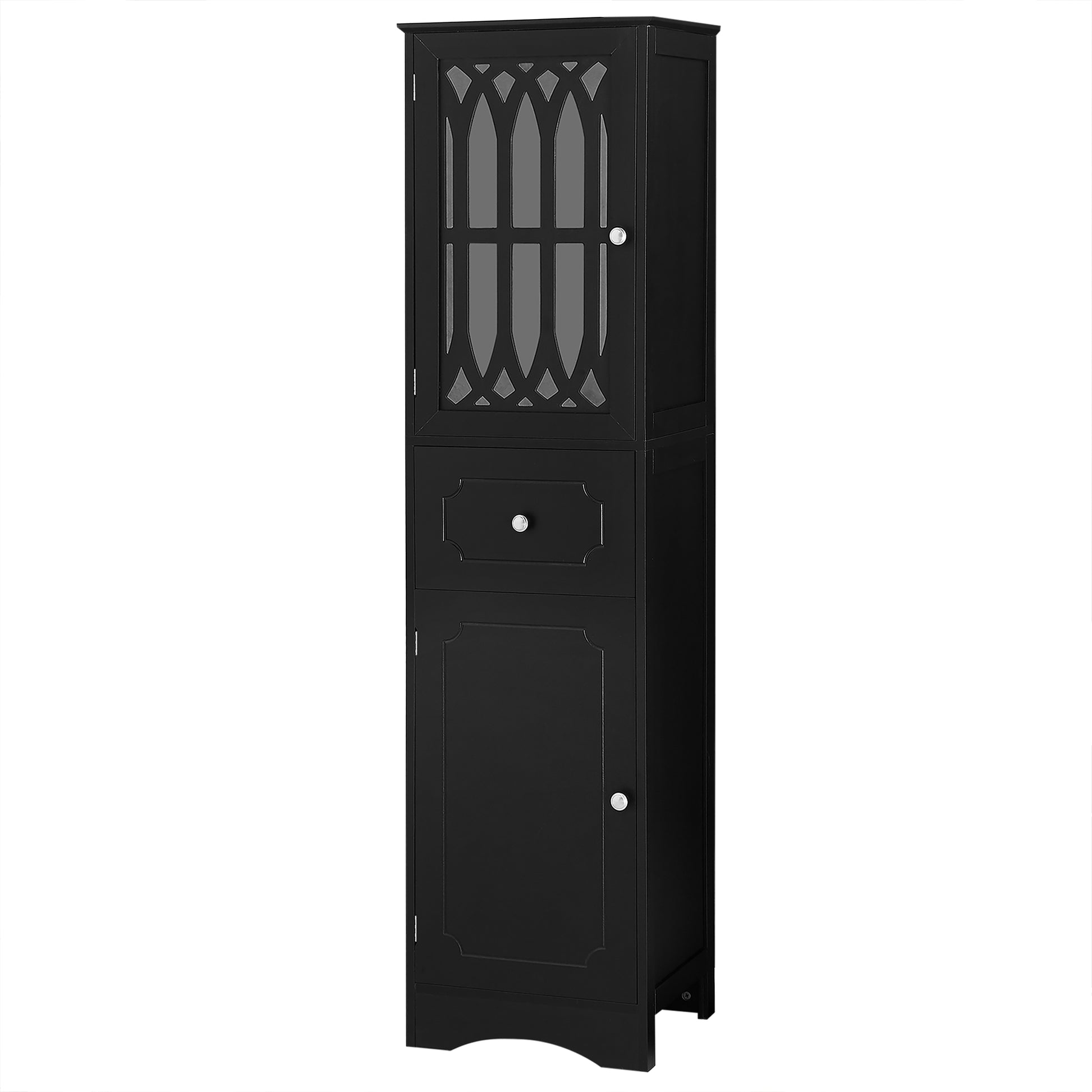 Tall Bathroom Cabinet, Freestanding Storage Cabinet With Drawer And Doors, Mdf Board, Acrylic Door, Adjustable Shelf, Black Black Mdf