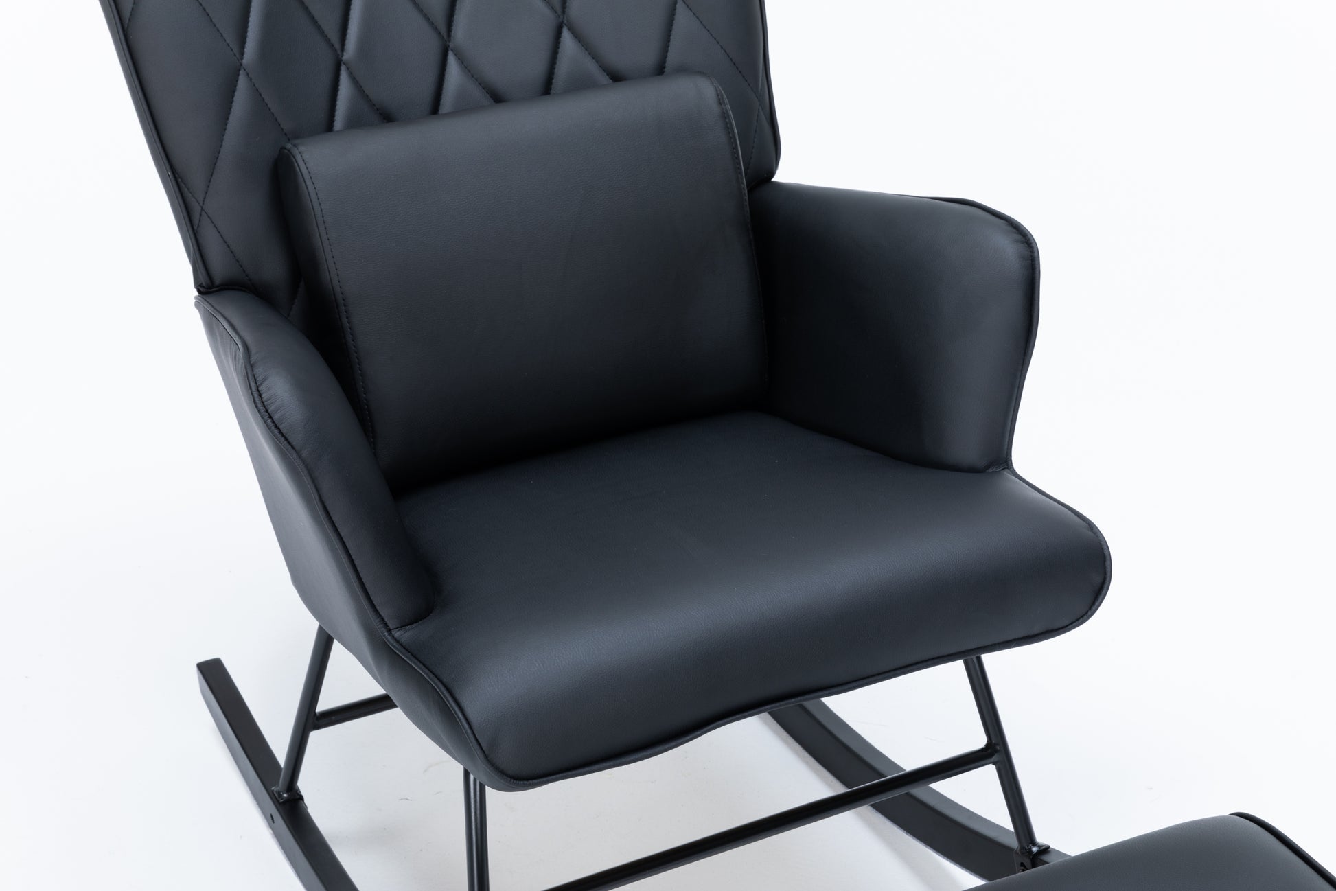Rocking Chair, Glider Chair,Rocking Accent Chair With Lumbar Pillow And Ottoman For Nursery Living Room Bedroom Black Pu
