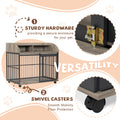 44'' Heavy Duty Large Dog Crate Furniture For Large Medium Dog With Lockable Wheels, Wooden Dog Crate Dog Kennel, End Table Crate With Double Layer Storage, Gray Gray Dog Engineered Wood