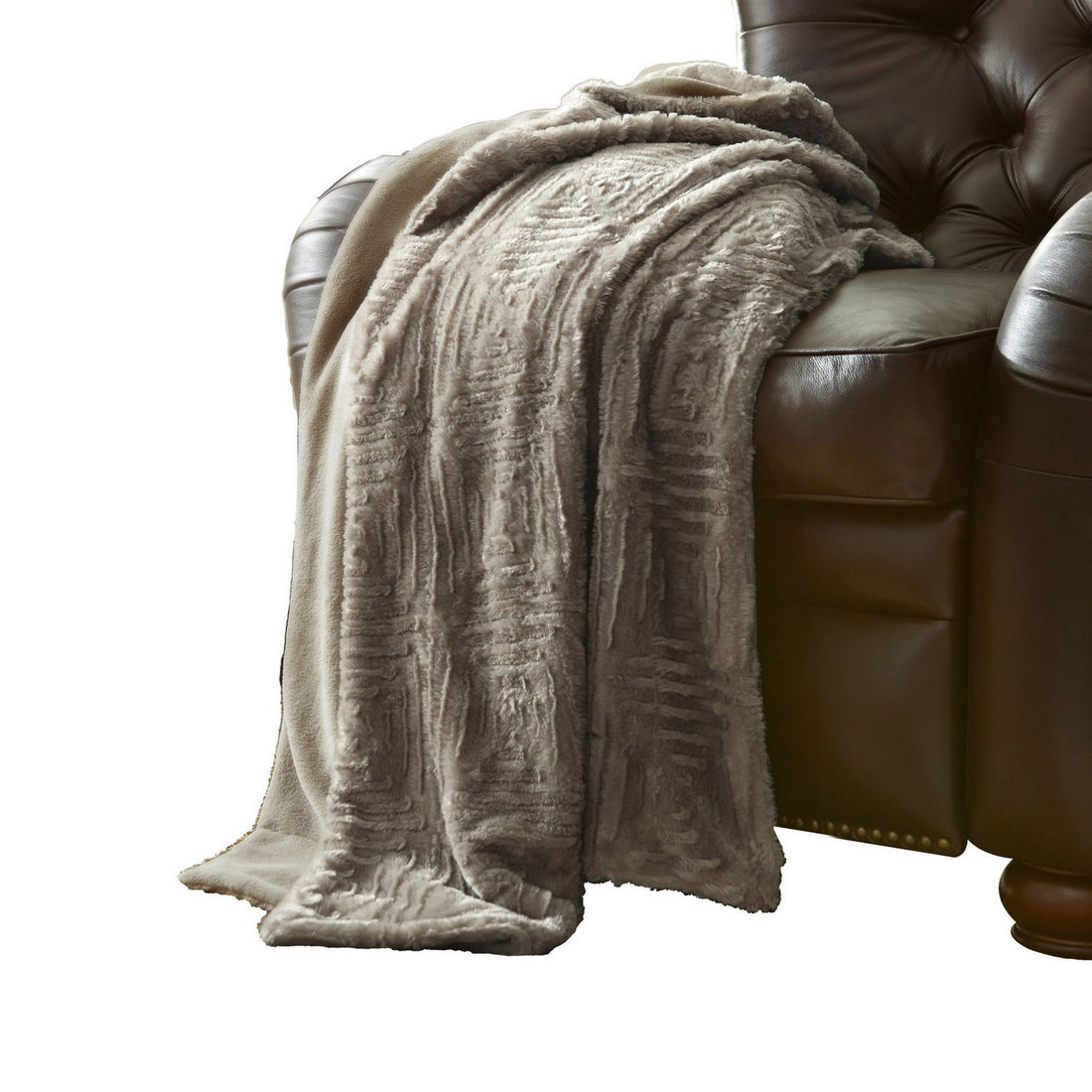 Treviso Faux Fur Throw With Fret Pattern By , Beige Beige Faux Fur